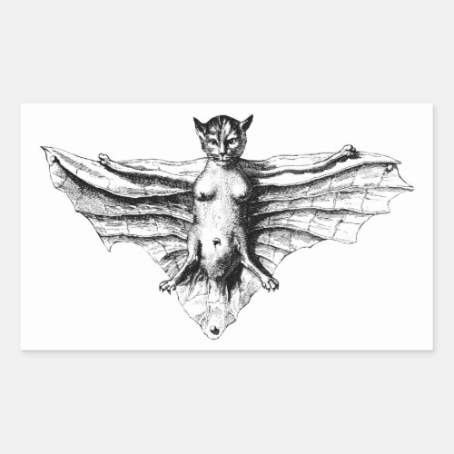 Creepy Cat Bat Creature Monster fantasy beast Rectangular Sticker
