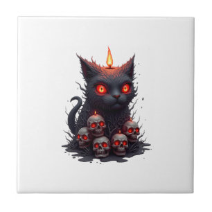 Creepy Cat Candle Ceramic Tile