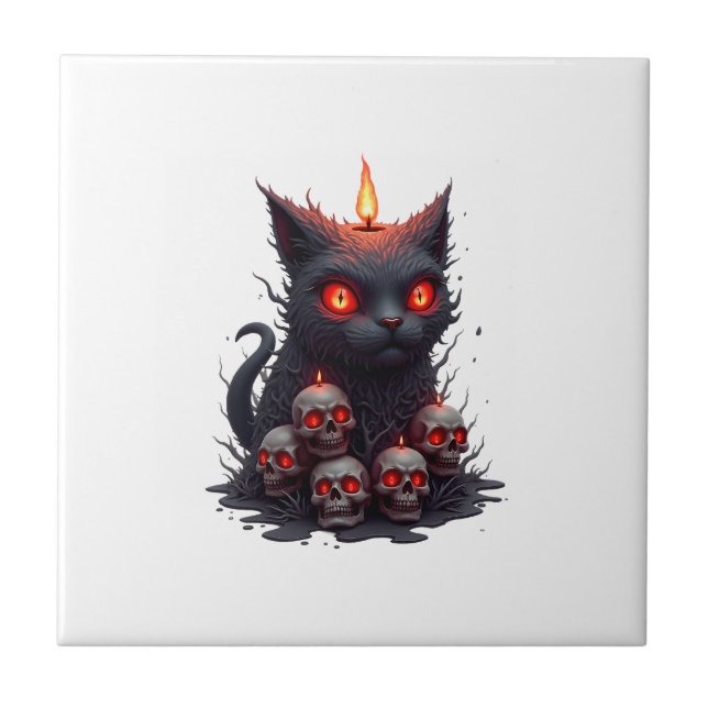 Creepy Cat Candle Ceramic Tile (Front)