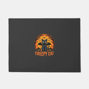 Creepy Cat Halloween Bat Moon Graphic Design_1 Doormat