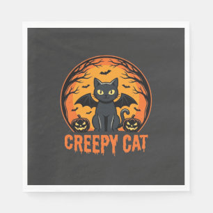 Creepy Cat Halloween Bat Moon Graphic Design_1 Napkins