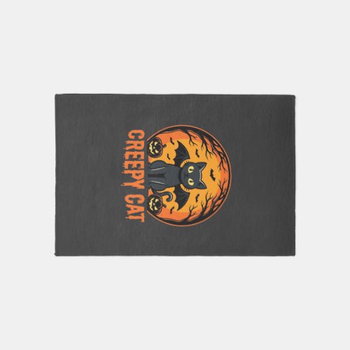 Creepy Cat Halloween Bat Moon Graphic Design_1 Rug