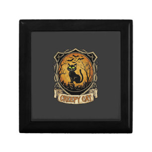 Creepy Cat Halloween Black Graveyard Bats Gift Box