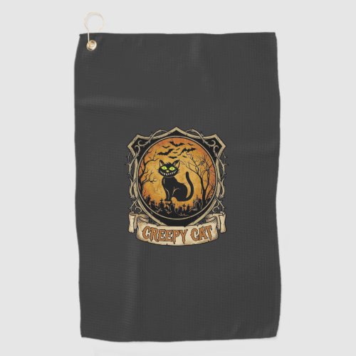 Creepy Cat Halloween Black Graveyard Bats Golf Towel