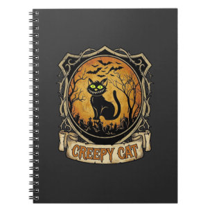 Creepy Cat Halloween Black Graveyard Bats Notebook