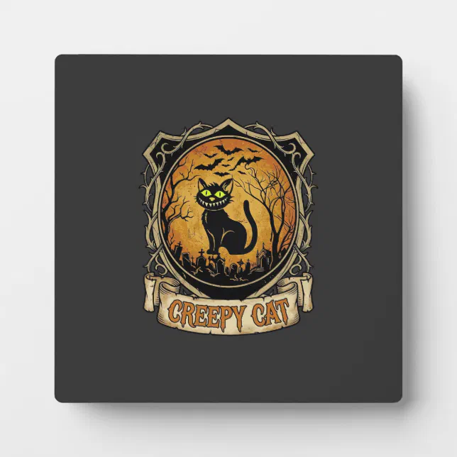 Cat Paddle Design Creepy Cat Halloween Black Graveyard Bats Plaque | Zazzle