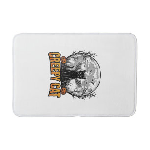 Creepy Cat Halloween Vintage Engraving Design_1 Bath Mat