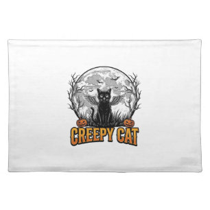 Creepy Cat Halloween Vintage Engraving Design_1 Cloth Placemat