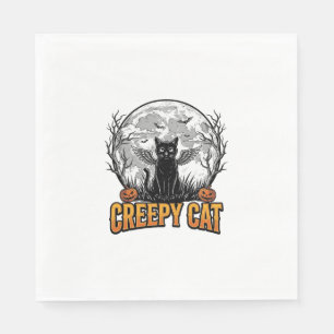Creepy Cat Halloween Vintage Engraving Design_1 Napkins