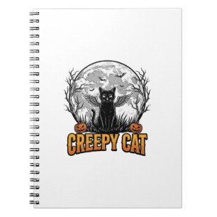 Creepy Cat Halloween Vintage Engraving Design_1 Notebook