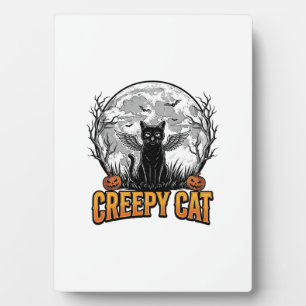 Creepy Cat Halloween Vintage Engraving Design_1 Plaque