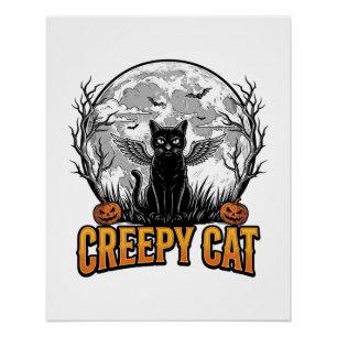 Creepy Cat Halloween Vintage Engraving Design_1 Poster
