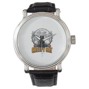 Creepy Cat Halloween Vintage Engraving Design_1 Watch
