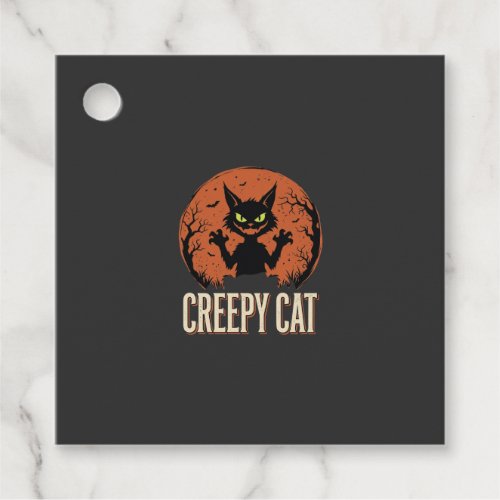 Creepy Cat Halloween Vintage Moon Graphic Favor Tags