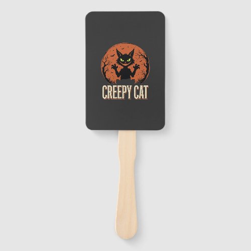 Creepy Cat Halloween Vintage Moon Graphic Hand Fan