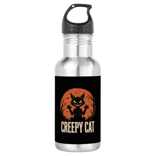 Creepy Cat Halloween Vintage Moon Graphic Stainless Steel Water Bottle