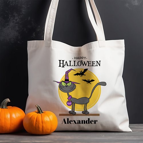 Creepy Cat with Bats Personalized Halloween Tote Bag