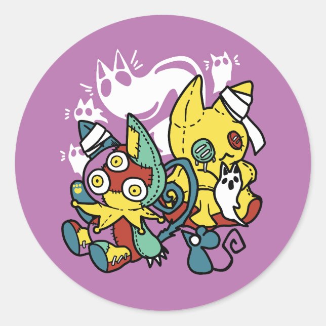 Creepy Cats Halloween Art: Paw-sitively Frightful Classic Round Sticker (Front)