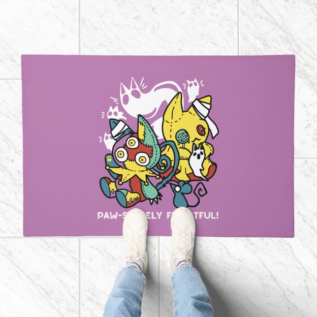 Creepy Cats Halloween Art: Paw-sitively Frightful Doormat (Indoor)