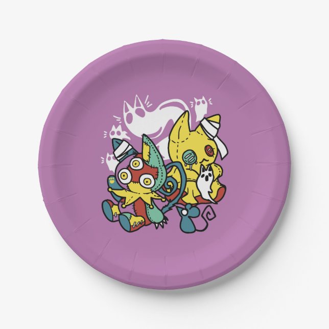 Creepy Cats Halloween Art: Paw-sitively Frightful Paper Plates (Front)