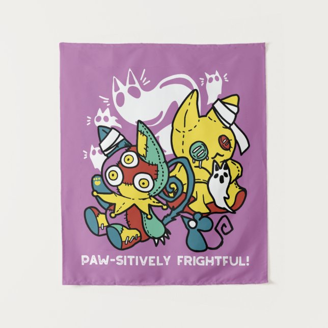 Creepy Cats Halloween Art: Paw-sitively Frightful Tapestry (Front)