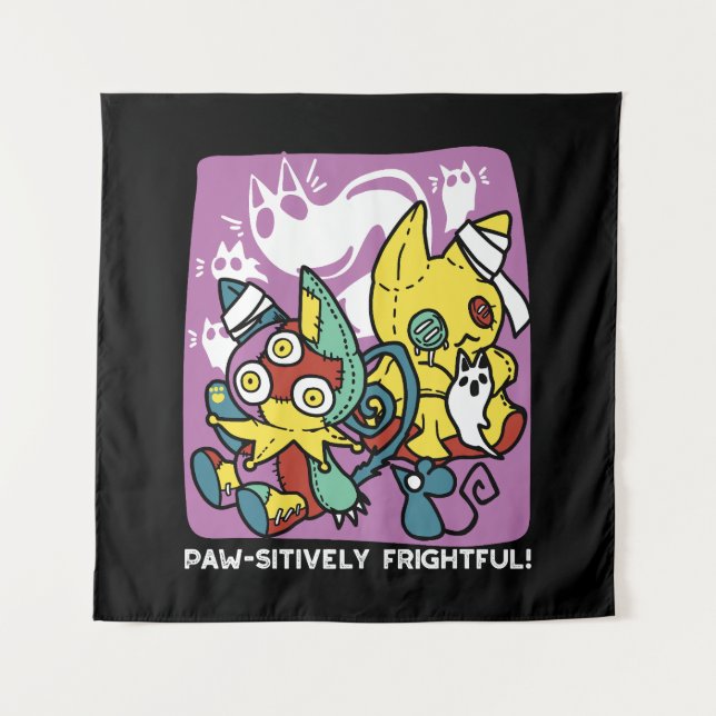 Creepy Cats Halloween Art: Paw-sitively Frightful Tapestry (Front)