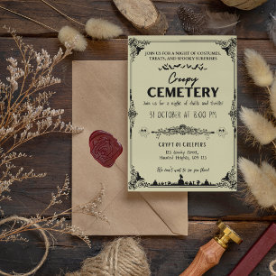 Creepy Cemetery Dark Vanilla with Black Accent Invitation