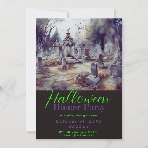 Creepy Cemetery Graves Halloween Dinner Party Invitation