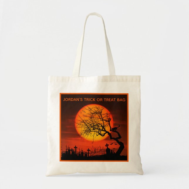 Creepy Cemetery Personalized Trick or Treat Tote Bag (Front)