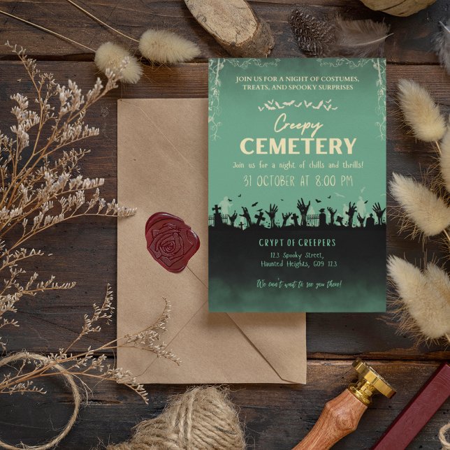 Creepy Cemetery Polished Pine with Blond Accent Invitation (Creepy Cemetery Polished Pine with Blond Accent Invitation Cover from The Beekeeper Store)