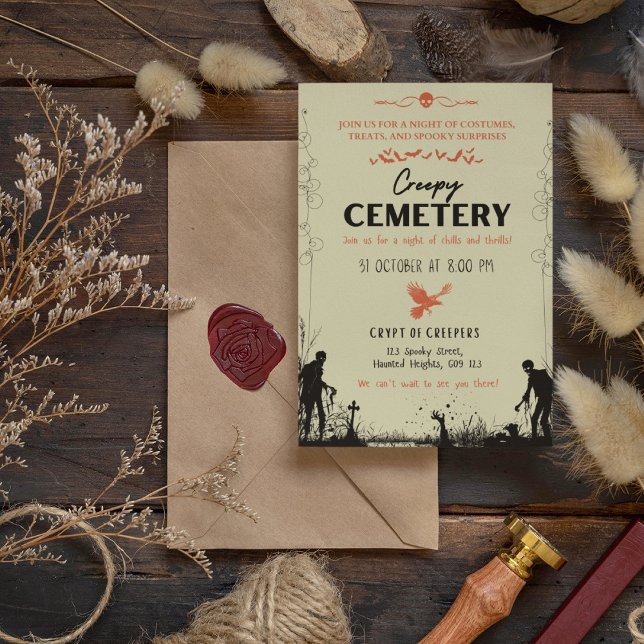 Creepy Cemetery Vanilla with Vermilion Accent Invitation (Creepy Cemetery Vanilla with Vermilion Accent Invitation Cover from The Beekeeper Store)