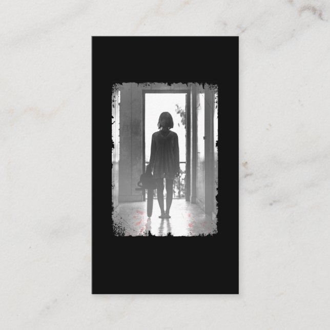 Creepy Chainsaw Girl Horror Dark Art Business Card (Front)