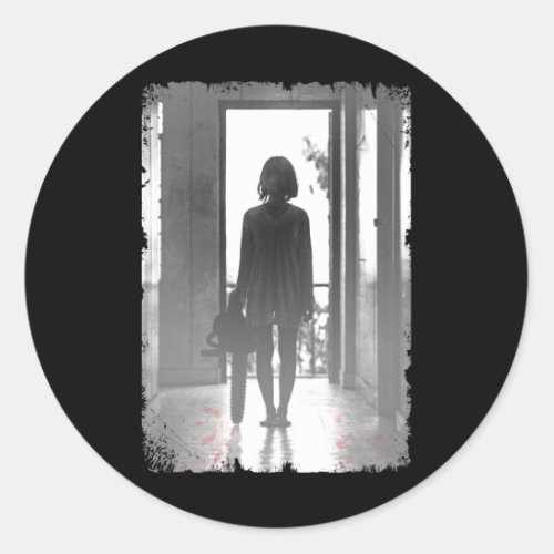 Creepy Chainsaw Girl Horror Dark Art Classic Round Sticker