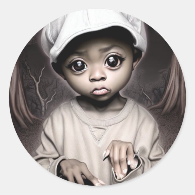 Creepy Chibi African-American Boy Halloween Classic Round Sticker (Front)