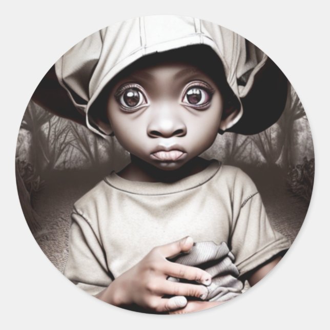 Creepy Chibi Ethnic Boy with Pumpkin Halloween Classic Round Sticker (Front)