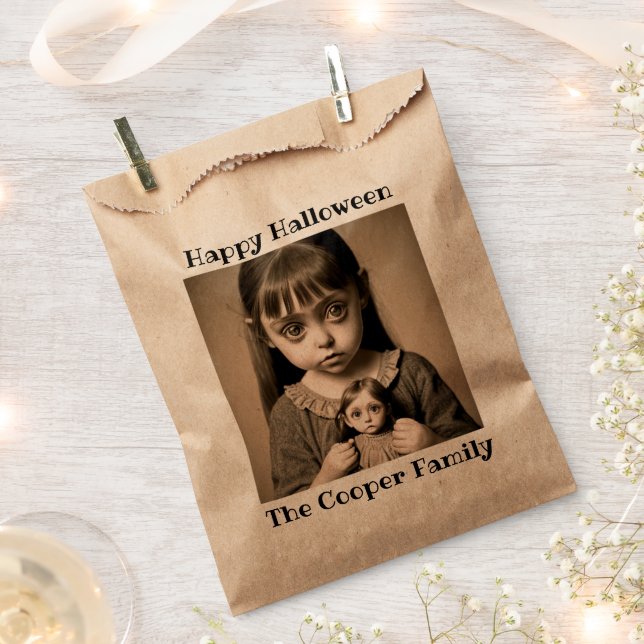 Creepy Child Holding Doll Halloween Party Favor Bag (Clipped)