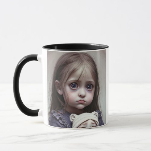 Creepy Child with Doll Halloween Eerie Mug