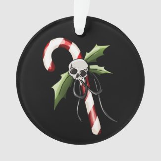 Creepy Christmas Candy Cane and Skull Ornament