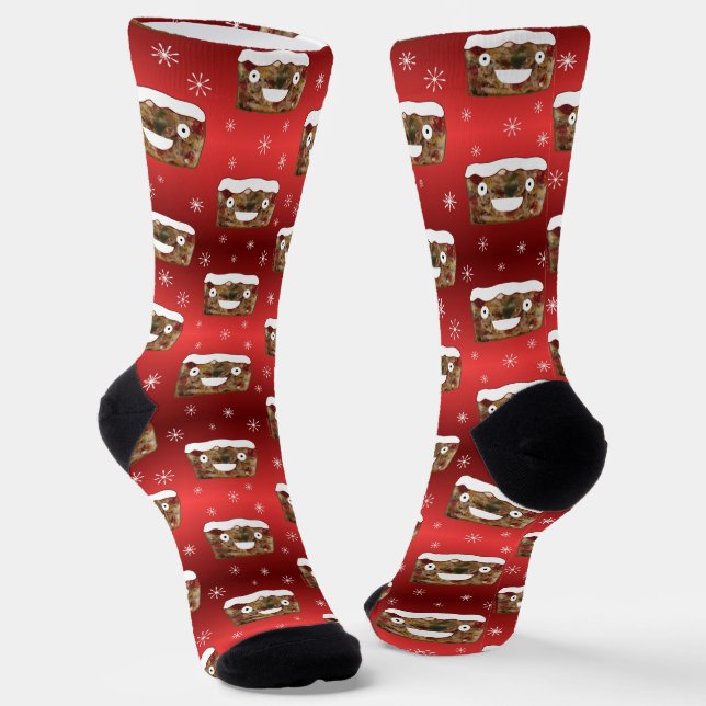 Creepy Christmas Fruitcake Pattern Red Socks (Angled)