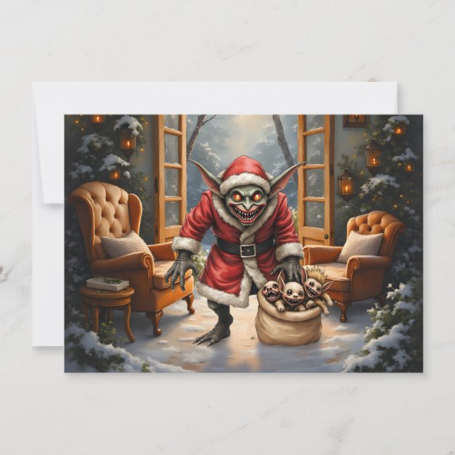 Creepy Christmas Goblin – Dark Fantasy Evil Santa  Note Card (Front)