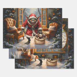 Creepy Christmas Goblin – Dark Fantasy Evil Santa Wrapping Paper Sheets