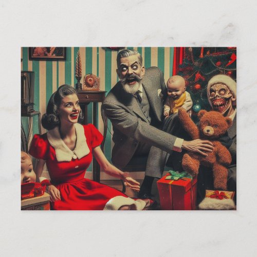 Creepy Christmas Horror Vintage Family Portrait Postcard