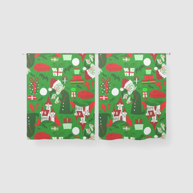 creepy christmas nosferatu santa vampire red sheer curtains (Pair)