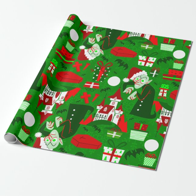 creepy christmas nosferatu santa vampire red wrapping paper (Unrolled)