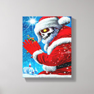 Creepy Christmas Santa Claus Skeleton Monster Art  Canvas Print