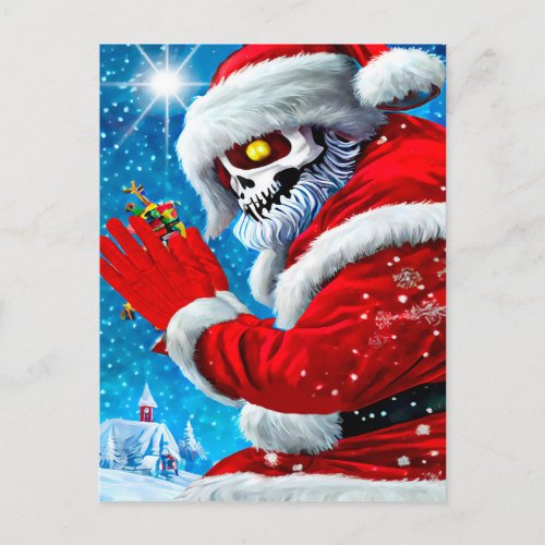 Creepy Christmas Santa Claus Skeleton Monster Art  Postcard