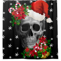 Creepy Christmas Santa Skull Shower Curtain