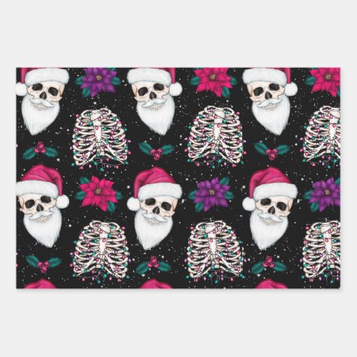 Creepy Christmas Santa Skulls and Skeletons Wrapping Paper Sheets