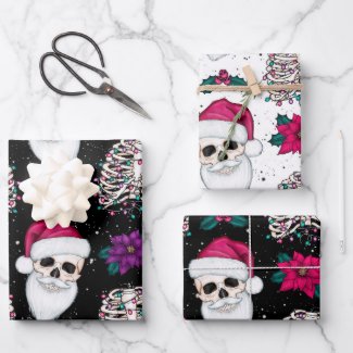 Creepy Christmas Santa Skulls and Skeletons Wrapping Paper Sheets