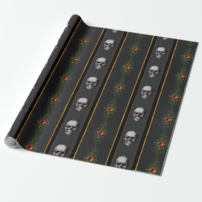 Creepy Christmas Skull Wrapping Paper (Unrolled)